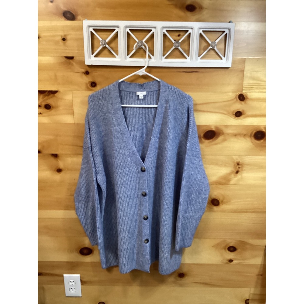 J. Jill Womens 2X Blue Marl Ribbed Knit Button Front Longline Cardigan Sweater